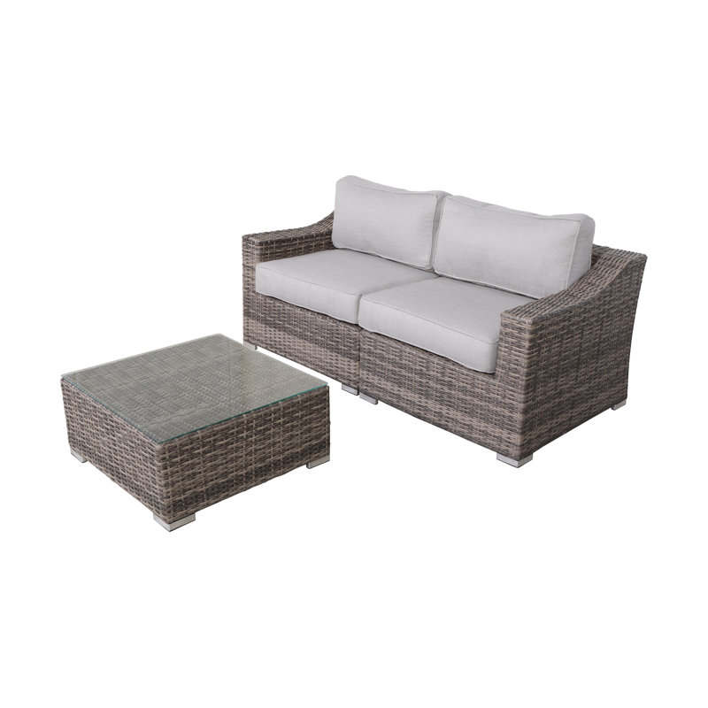 Ensemble de conversation pour 2 personnes avec coussins Moyeda, Mélange de gris