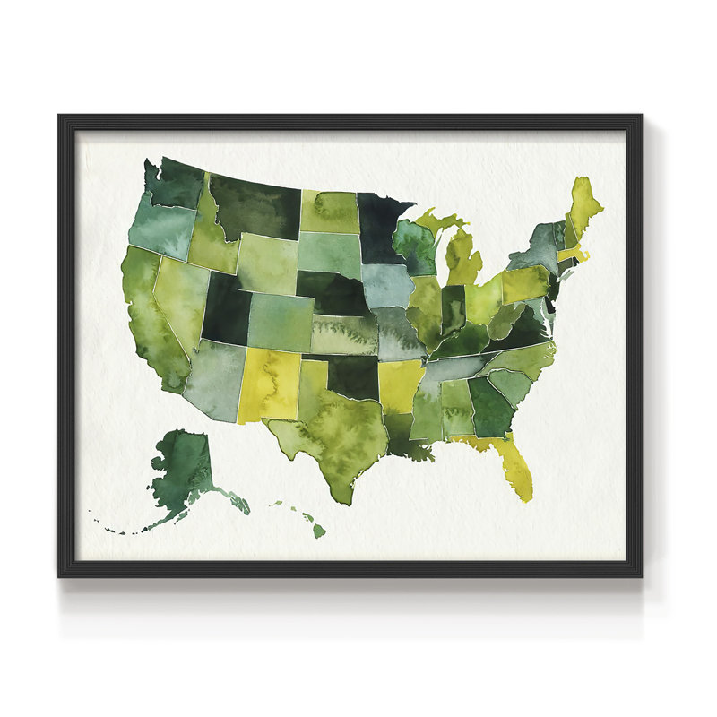 «USA in Watercolor I», reproduction encadrée, H 11 po x l 14 po, Noir, noir, noir, noir