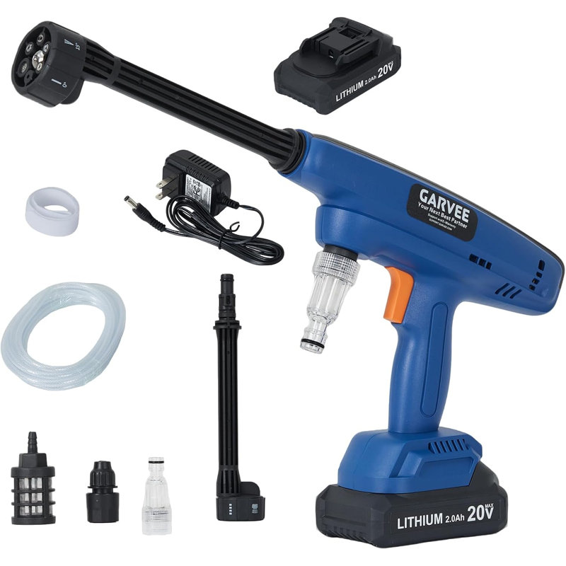 Laveuse à pression sans fil 1300 PSI - Laveuse portative à main avec batterie 20V, buse 6-en-1, auto-amorçante, pour voiture, patio, jardin, clôture - à piles - comprend 1 bloc-piles