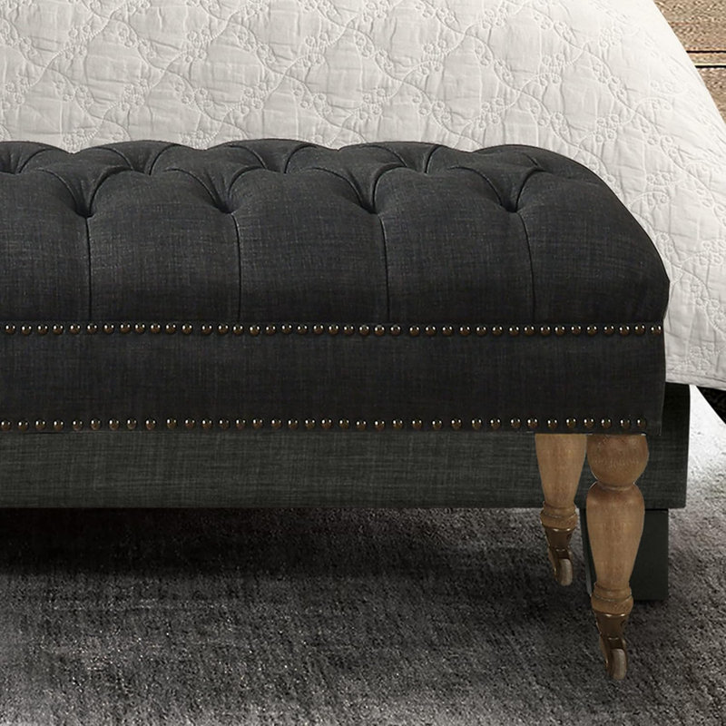 Dessus rembourré en polyester avec banc clouté rectangulaire pour le salon, repose-pieds, entrée de chambre à coucher, petit