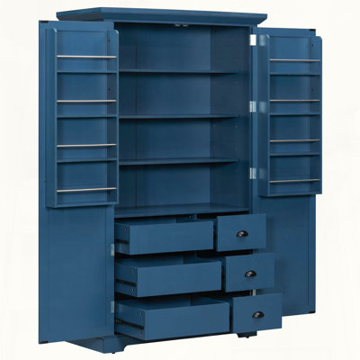 Shaker Style Kitchen Pantry with 8 Door Shelves and Pull-out Trays