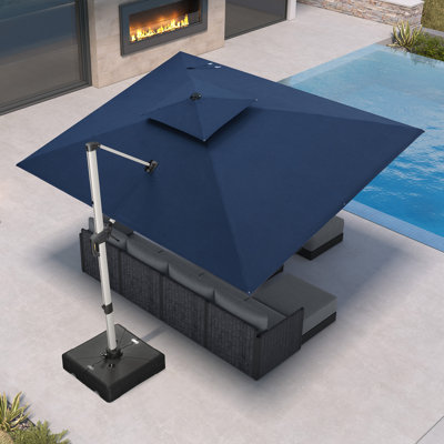 9ft X 12ft Heavy Duty Outdoor Large Double Top Offset Rectangular Parasol, Premium Fabric, With Base