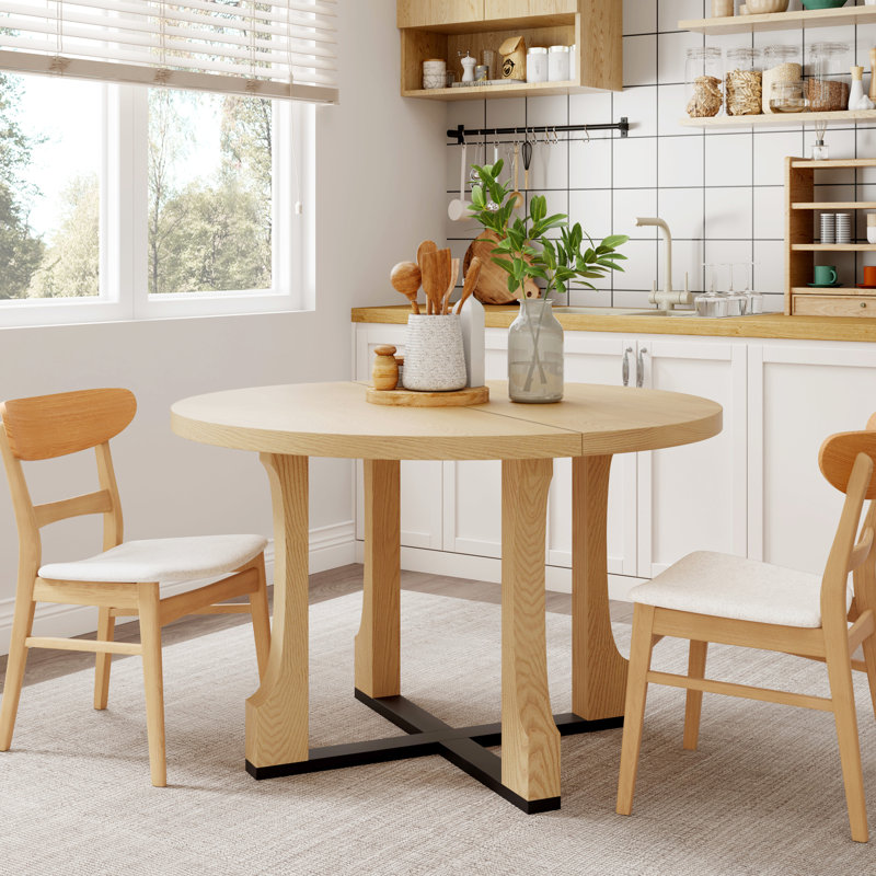 Table de salle à manger de 48 po de style rond. Sièges 4. Fabriqué en bois massif et résistant aux égratignures et à l'eau. Facile à assembler. Convient pour les cuisines. Bois de frêne naturel éblouissant. Table de l 48 po x P 48 po x H 31,11 po