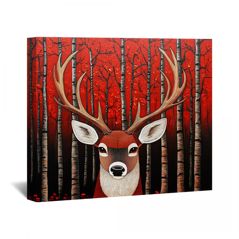 Décoration murale toile cerf - faune, H 32 po x l 32 po