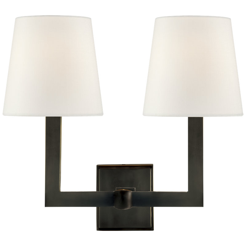 Chapman & Myers Square Tube Double Sconce, Bronze, Fabric
