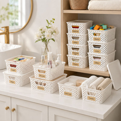 10 Pack Plastic Storage Bins with Lids and Handles