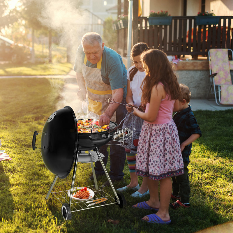 Barbecue au charbon portatif avec roulettes et support de rangement Winado