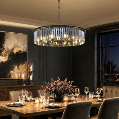 Timmiah 10 - Light  Dimmable Modern Drum Chandelier With Smoky Gray Crystal Accents