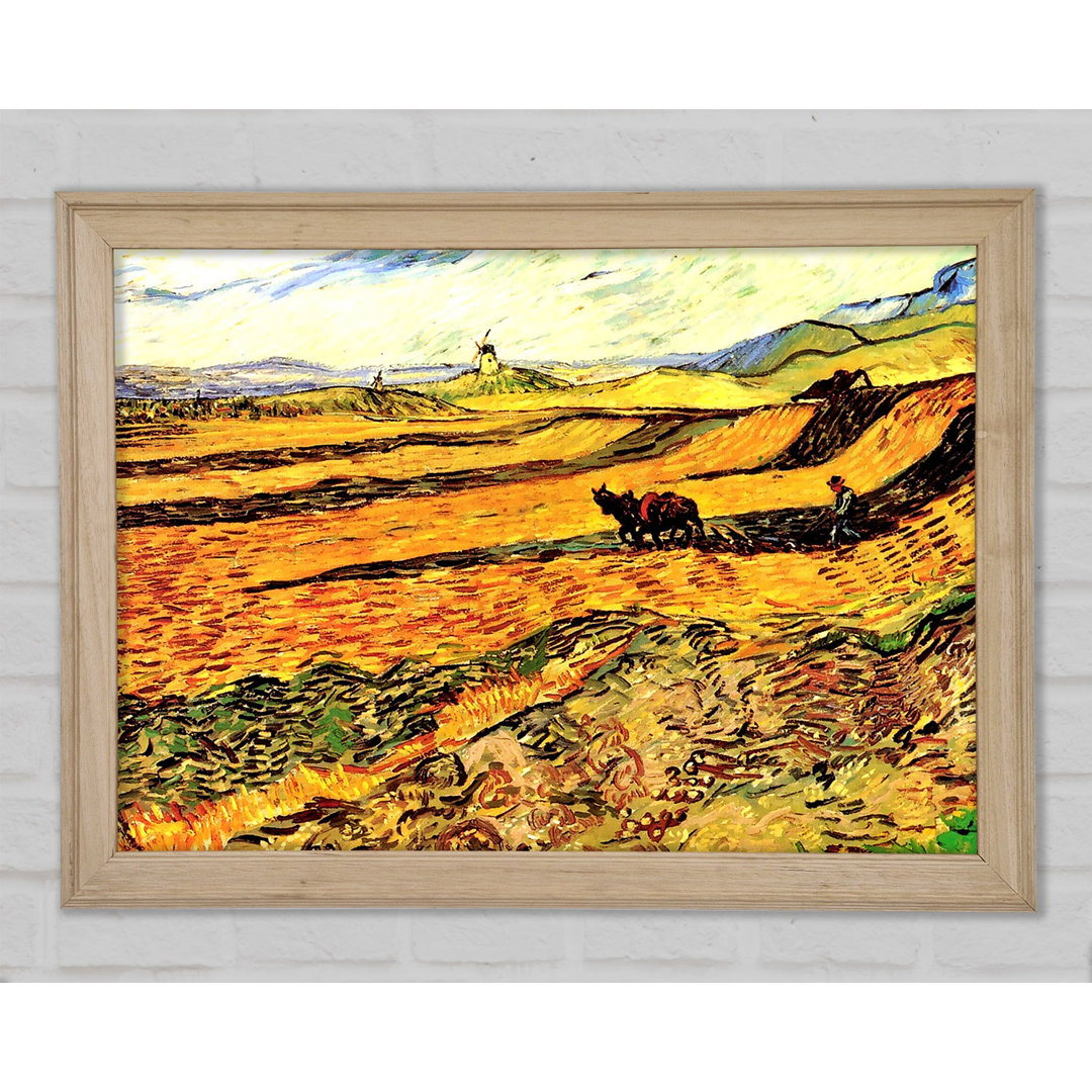 Van Gogh Feld mit Pflüger und Mühle - Einzelner Bilderrahmen Kunstdrucke