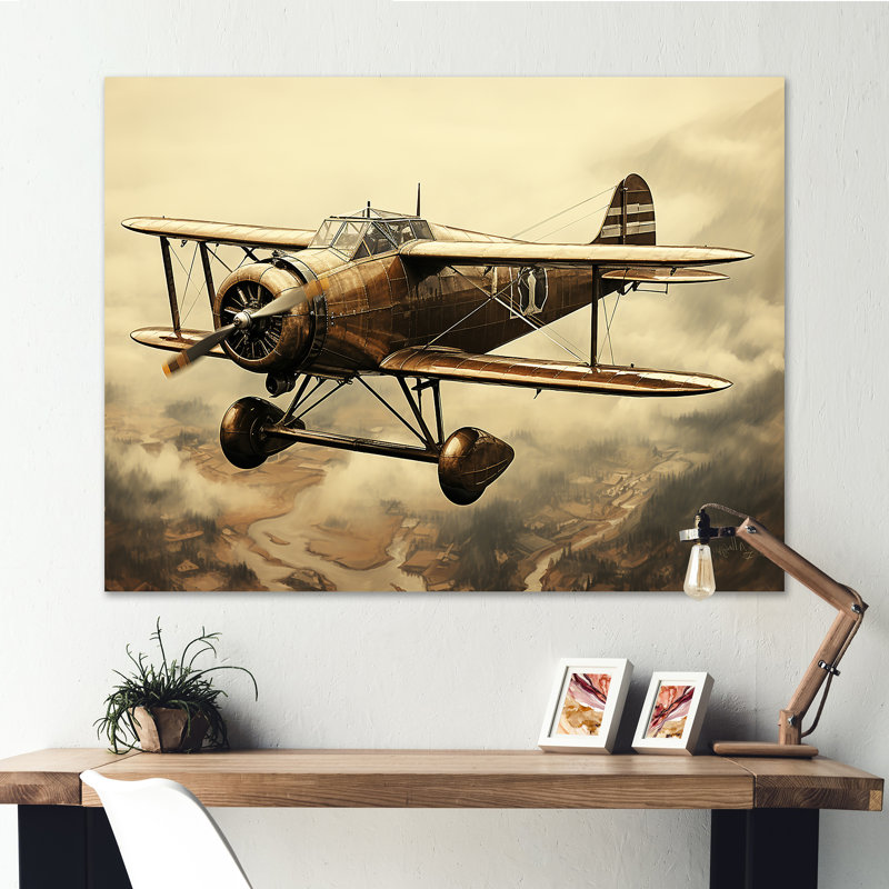 «Historic Plane Glory Mid Flight I», art mural avion, Toile tendue, H 34 po x l 44 po x P 1,5 po