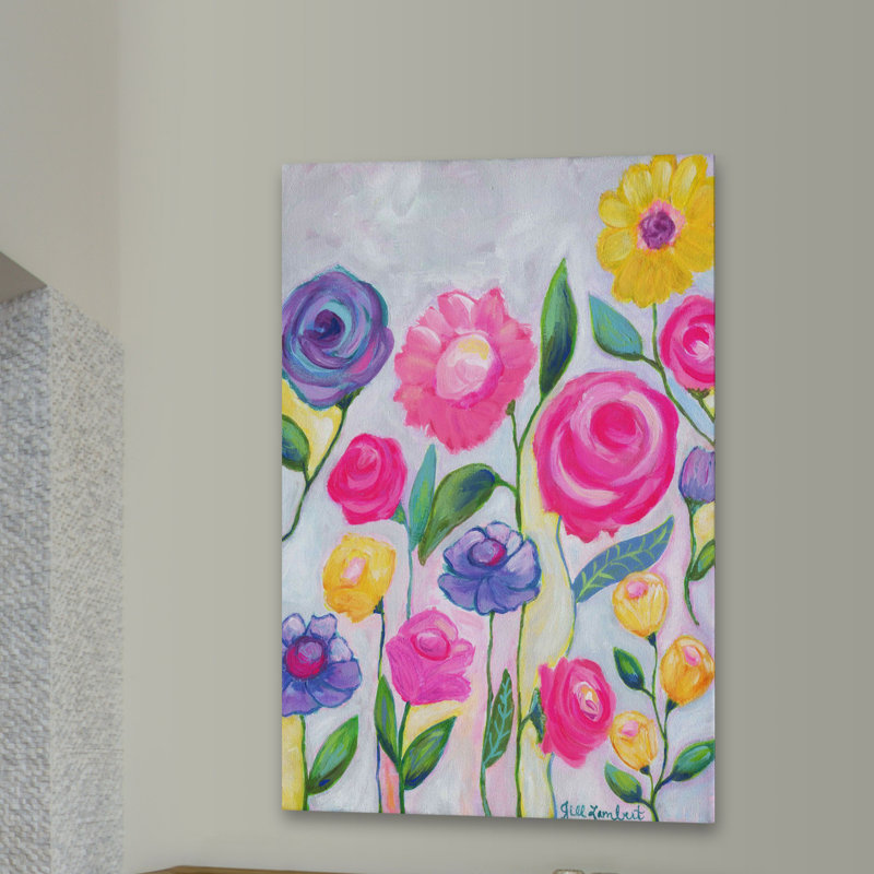 «Flowers Gray» par Jill Lambert, reproduction sur toile tendue, H 36 po x l 24 po x P 1,5 po