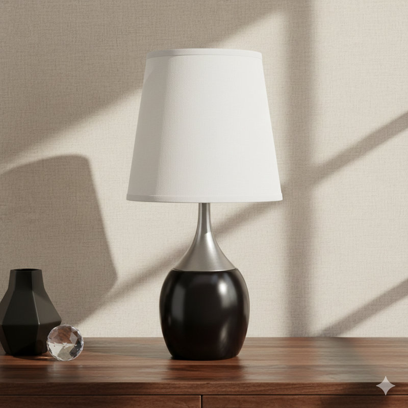 Grande lampe de table en métal à finition espresso 24 po avec abat-jour blanc