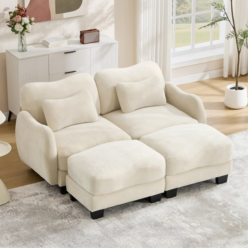 Canapé de soutien en chenille avec coussin de taille délicate et repose-pieds mobile, conception ergonomique incurvée, canapé modulaire facile à assembler pour le bureau du salon