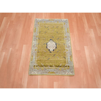2'1" x 3'1" New Hand Knotted Yellow Wool Rectangle Oriental Rug - MOA10275695
