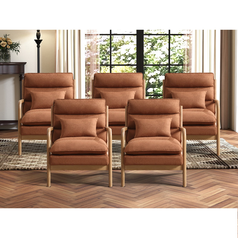 25.79" W Scandinavian Linen Upholstered Accent Chair With Solid Rubberwood, 5, Brown