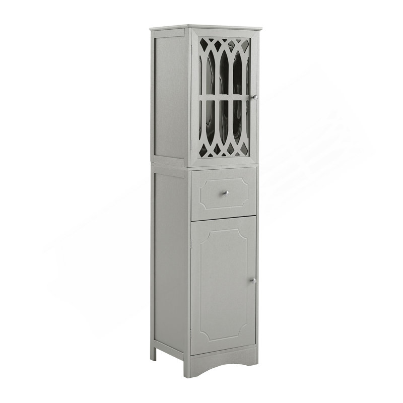 Tall Bathroom Cabinet, Freestanding Storage Cabinet With Drawer And Doors, MDF Board, Acrylic Door, Adjustable Shelf, Grey