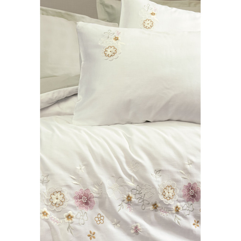 Luxury Satin Double Quilt Cover Set, Mint Color, 79 x 87 in | 100% Cotton Satin, Embroidered, 211 Thread Count | Includes Duvet Cover, Flat Sheet, 4 Pillowcases | Machine Washable, Elegant & Soft Touch