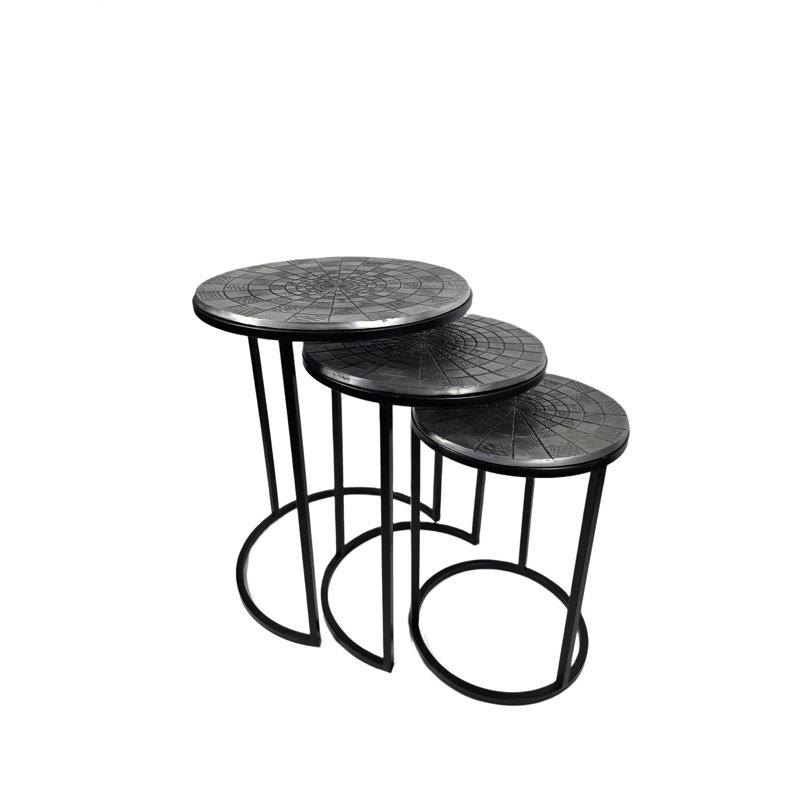 Ensemble de 3 tables gigognes argentées Ziva, Argent argent