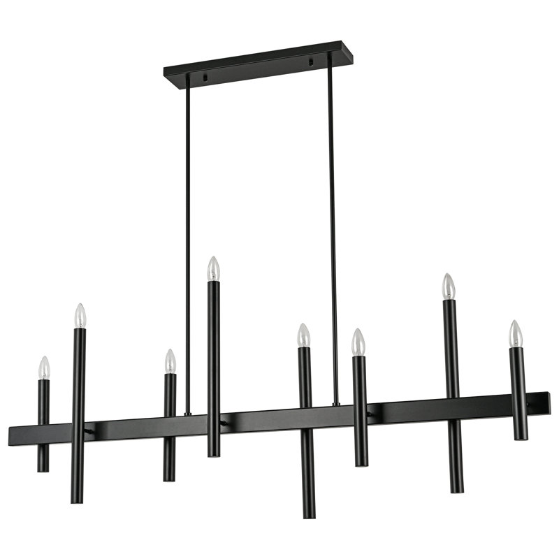 Lustre linéaire pour îlot de cuisine à 8 lumières à intensité variable Trivon, Noir mat