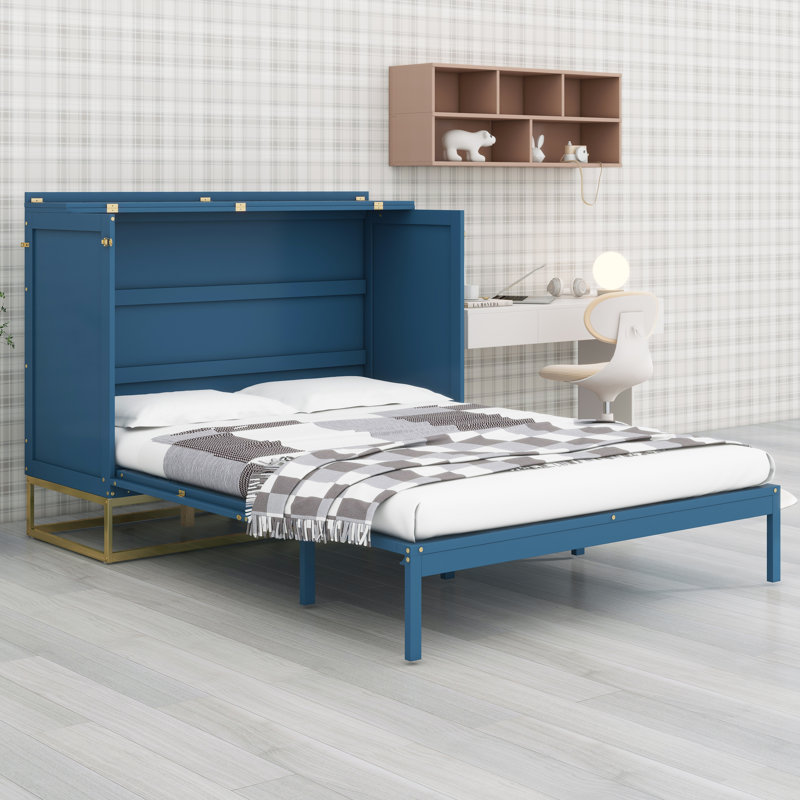 Lit escamotable avec pieds en fer, design moderne, Bleue