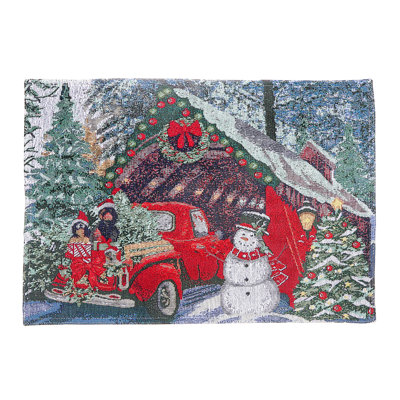 Napperon de Noël tapisserie rouge voiture avec cadeaux 13 x 18 - ensemble de 12