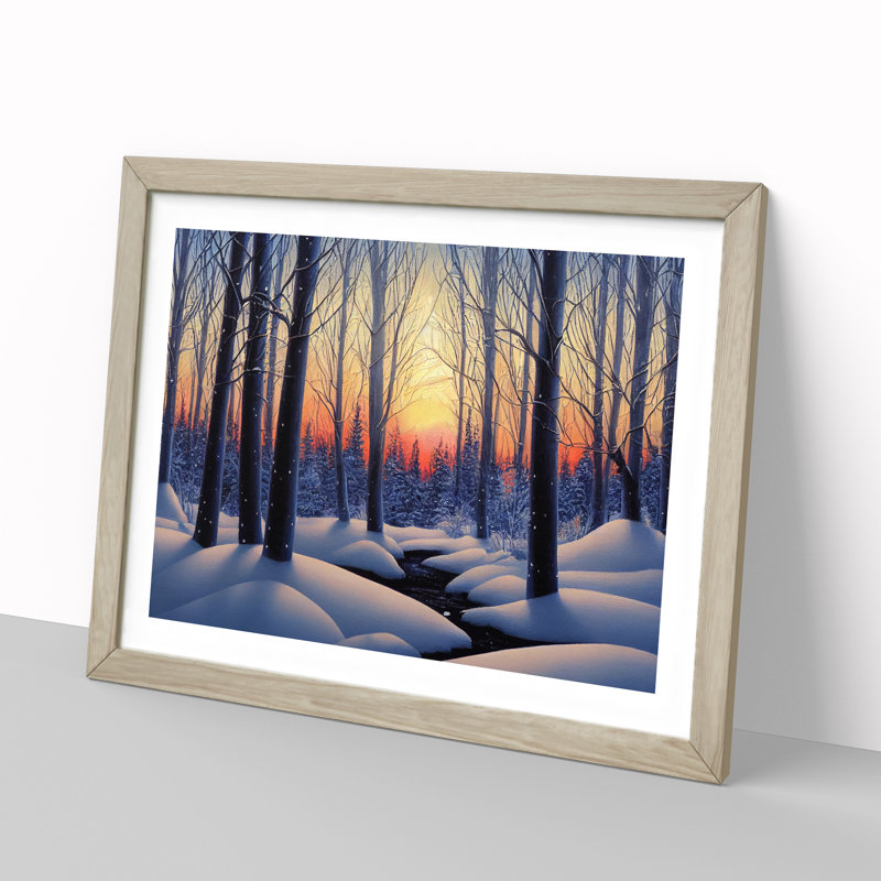 A Winter Forest Sunset - Framed Print, 34cm H x 46cm W x 2cm D, Oak
