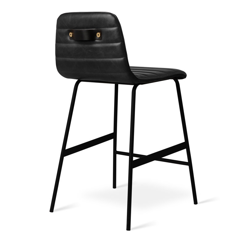 Upholstered Bar Stool with Metal Frame, Ash Black, Counter Stool (24” Seat Height)