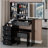 37" Middle Size Left Bedside Cabinet Vanity Table + Cushioned Stool, Large Sliding, Touch Control, Tri-Color Switching, Brightness Adjust LED Mirror, High Capacity Storage, Suitable For Middle Space-802310139