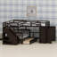 Lit superposé en L avec tiroirs intégrés, bureau mobile et garde-robe intégré-303441194