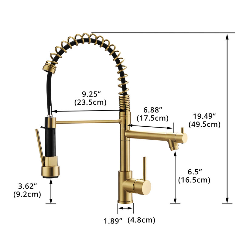 Robinet d'évier de cuisine doré séduisant avec rétractable - eau réglable, poignée simple, élément en laiton atténuant la rotation à 360 degrés, solidité