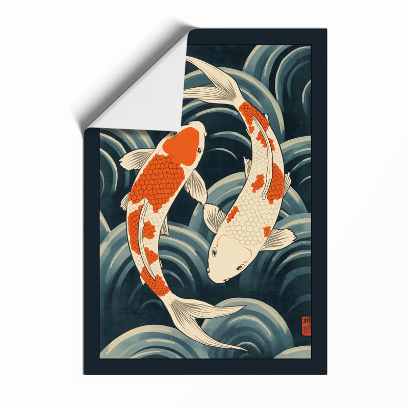 Koi in Flowing Water Japandi - Framed Print, A4 - 29.7 x 21.0 cm, Unframed