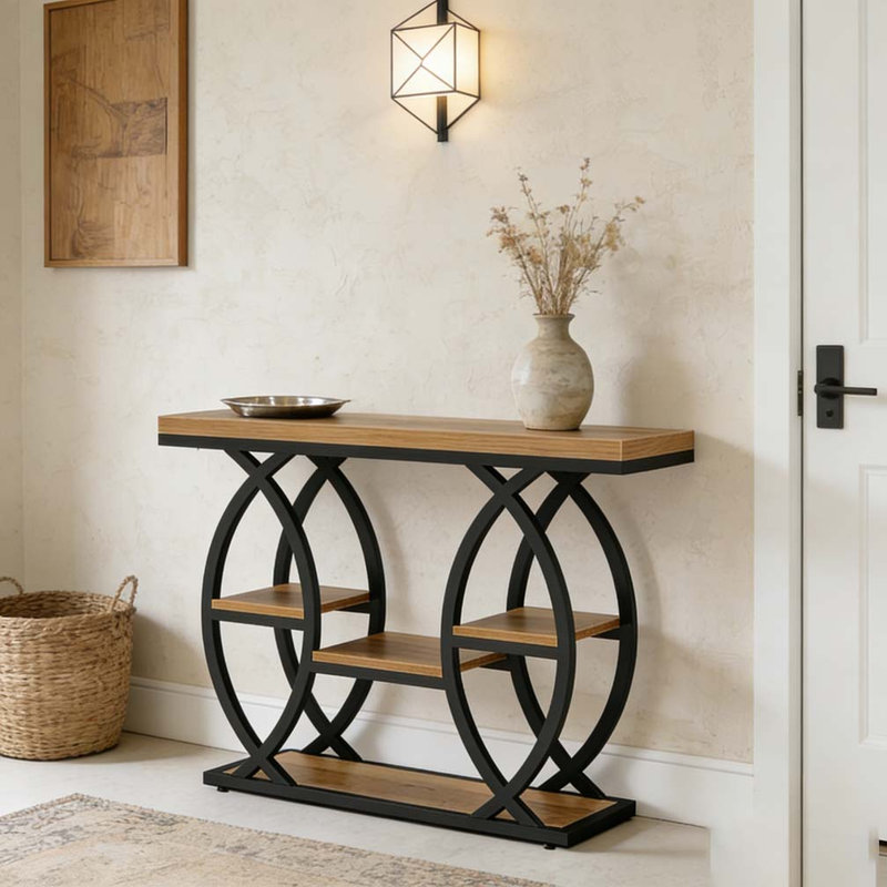 Classic Entryway Table,Practical Console Table, Black+Brown