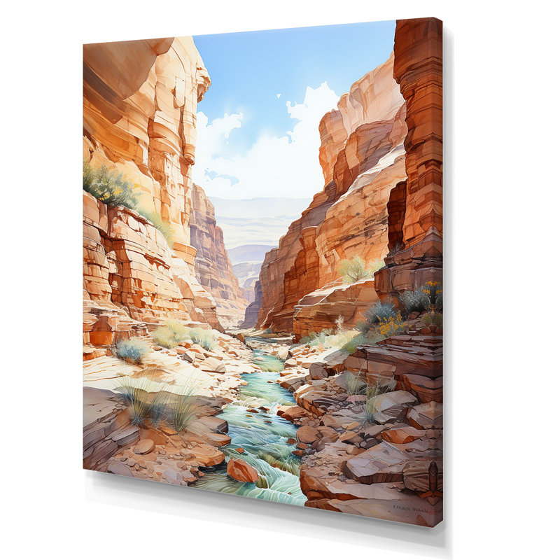 River by the Canyon Landscape I - Canyon, art mural sur toile, Toile tendue, H 32 po x l 24 po x P 1 po