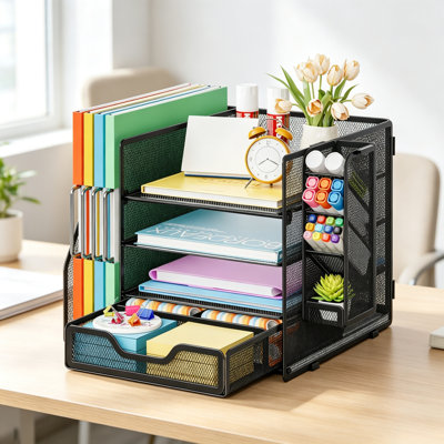 Black Mesh 4‑Tier Desk Organizer