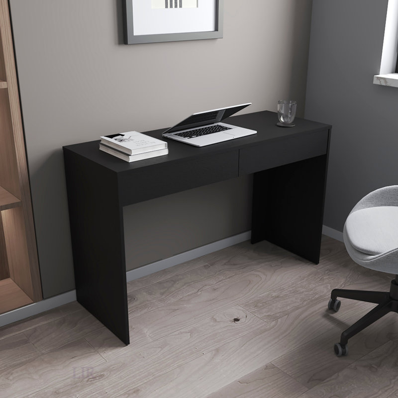 Bureau d'ordinateur à 2 tiroirs Wenge avec finition moderne et grand rangement, parfait pour les espaces de travail organisés