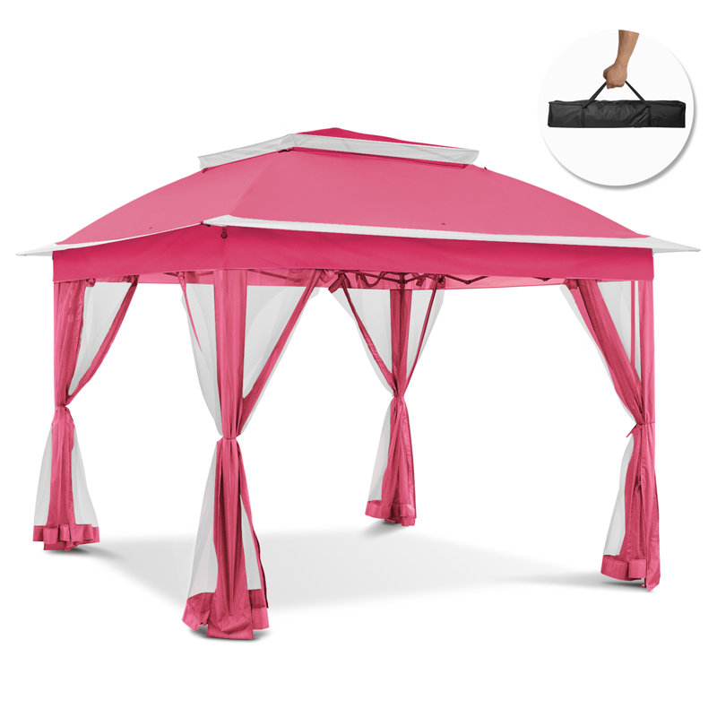 11 ft. Pink Steel Pop-Up Gazebo with Mosquito Netting