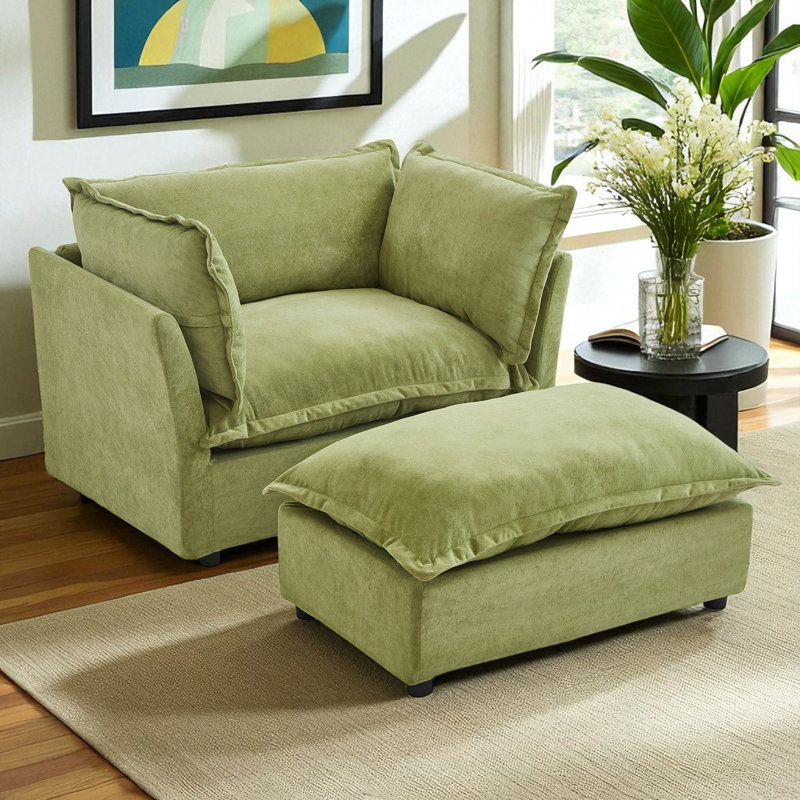 Chaise d'appoint rembourrée avec repose-pieds, Vert