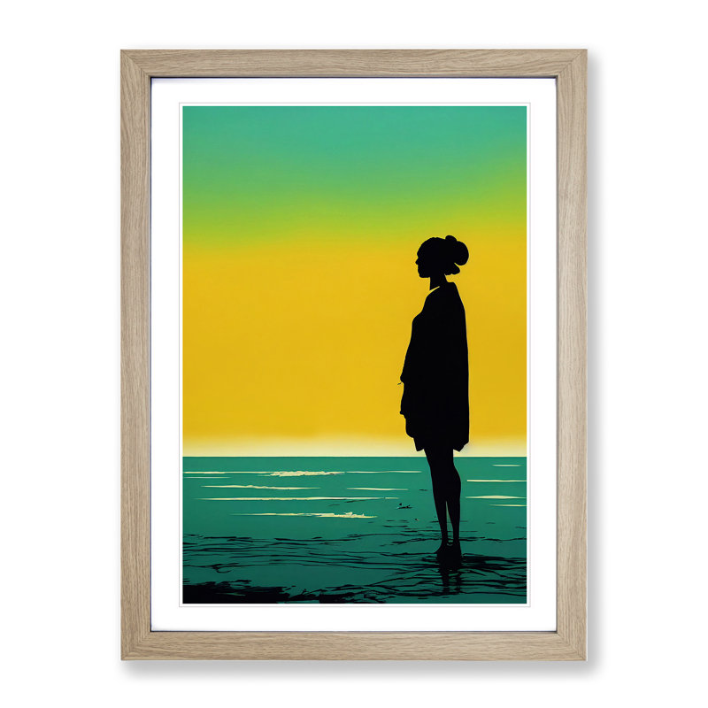 XV1022-5296X Woman Alone At Sunrise - Single Picture Frame Print, 46cm H x 34cm W x 2cm D, Oak