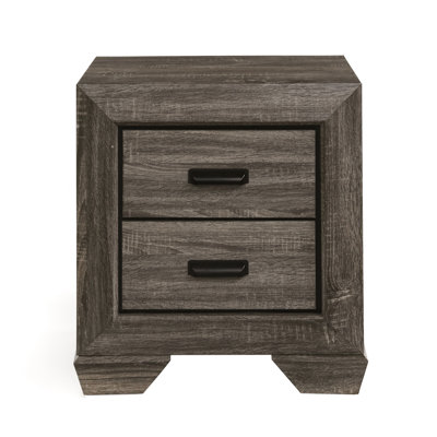 Table de chevet 2 chambres, gris vieilli - Table de chevet additionnée d'élégance rustique avec finition à grain 2 tiroirs pour