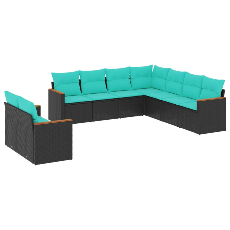  Ensemble de canapé de patio 9 pièces avec coussins en rotin de polyester noir