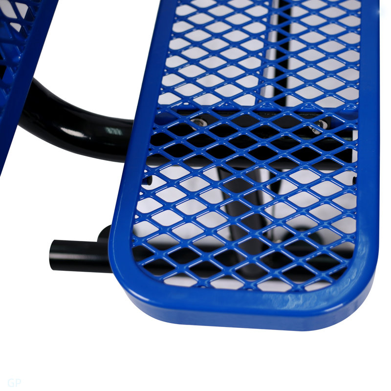 Banc d'extérieur en acier avec dossier, H 32,65 po x l 72,06 po x P 23,17 po, Bleu / Noir