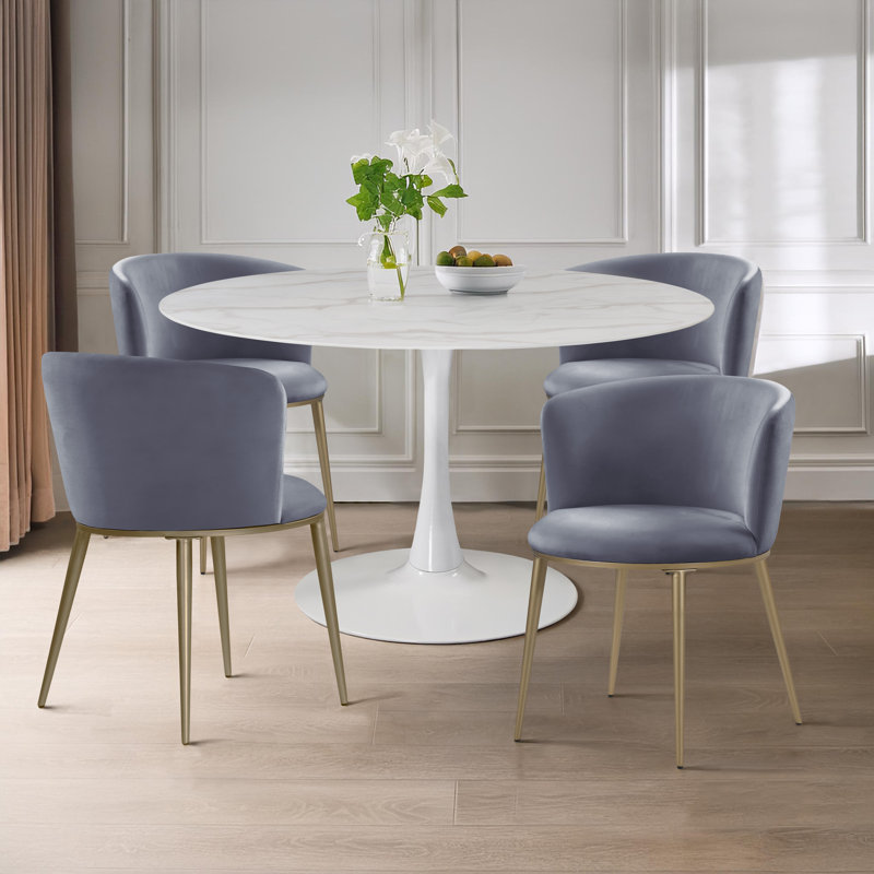 Meridian Furniture Holly Dining Table + 4 Dining Chair Set, Gray