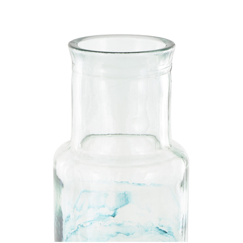 Donsha Recycled Glass Abstract Decorative Clear Vase with Swirled Colored Glass Bands, Aqua Blue, 21.8"H x 5.65"W x 5.7"D