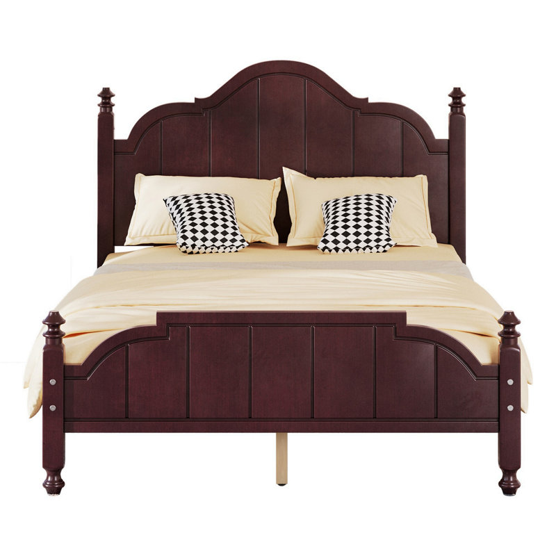 Caldera Vintage Wooden Platform Bed With Tall Headboard And Slats Support, Queen, Espresso