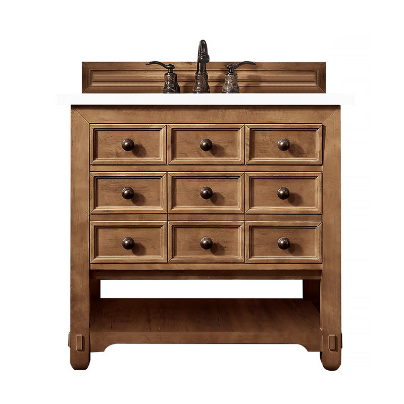 Malibu 36'' W Single Vanity, White Zeus, Widespread, Amber Birch