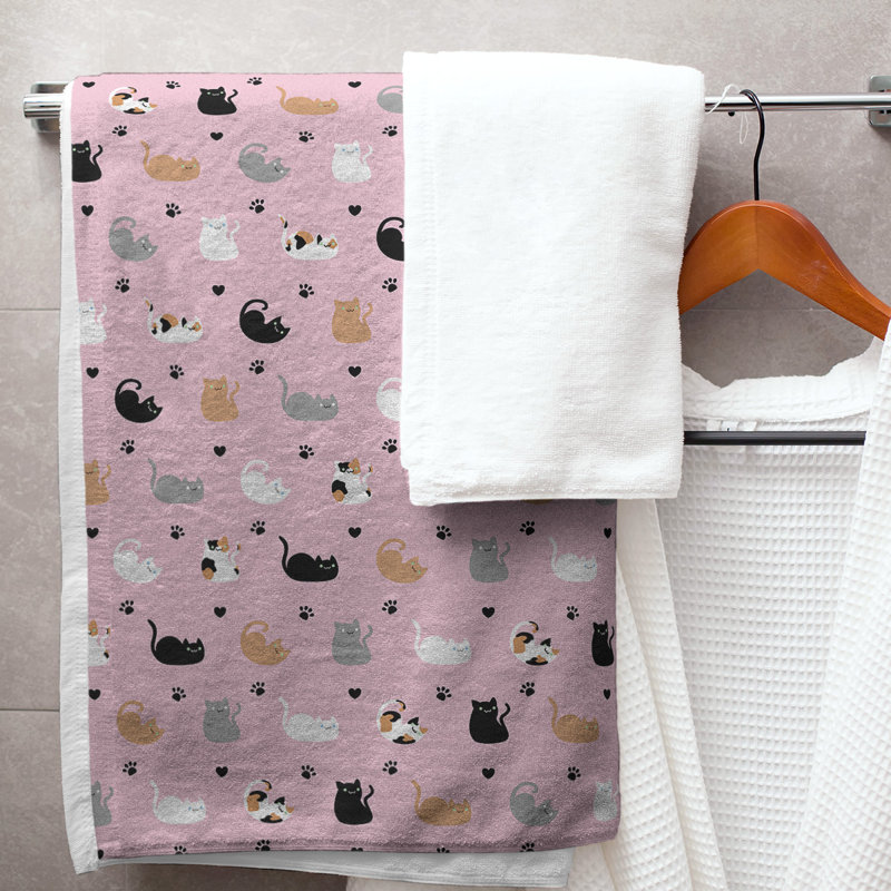 Serviette de bain chat, Rose/noir