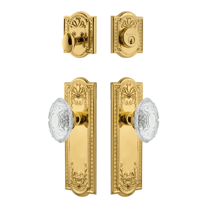 Nostalgic Warehouse Meadows Entry Set with Crystal Victorian Knob, Polished Brass, 2.375