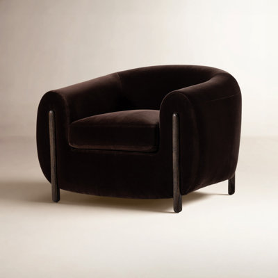 Bruno Oak Genuine Leather Barrel Chair