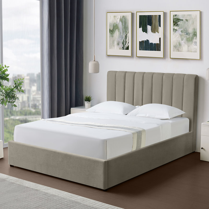Evelynne Fabric Ottoman Bed Frame with Storage - , Tan, Double (4'6)