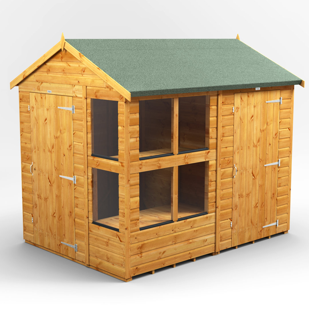 Powersheds 8 x 6ft Timber Tongue & Groove Apex Potting Shed Combi (includes 4ft Side Store)
